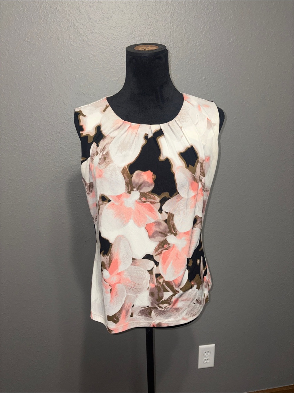 Calvin Klein blouse Abstract Coral & Taupe Swirl Top